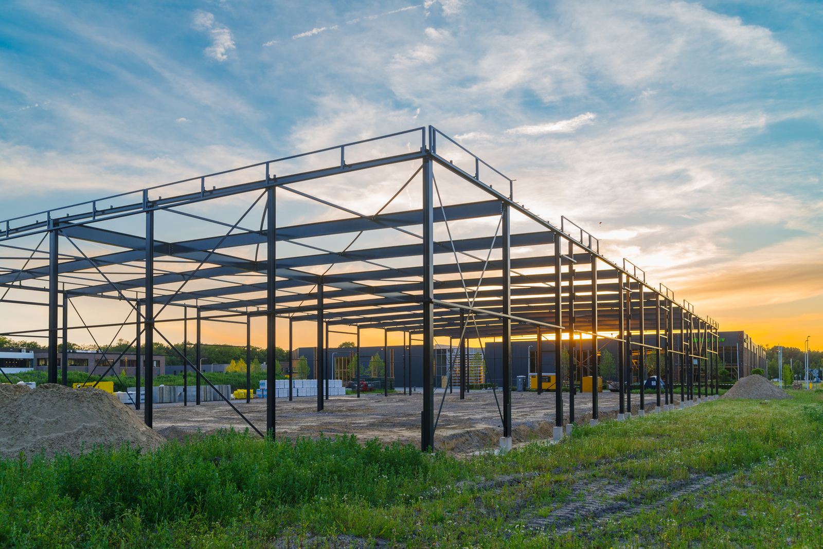 A large industrial building under construction
